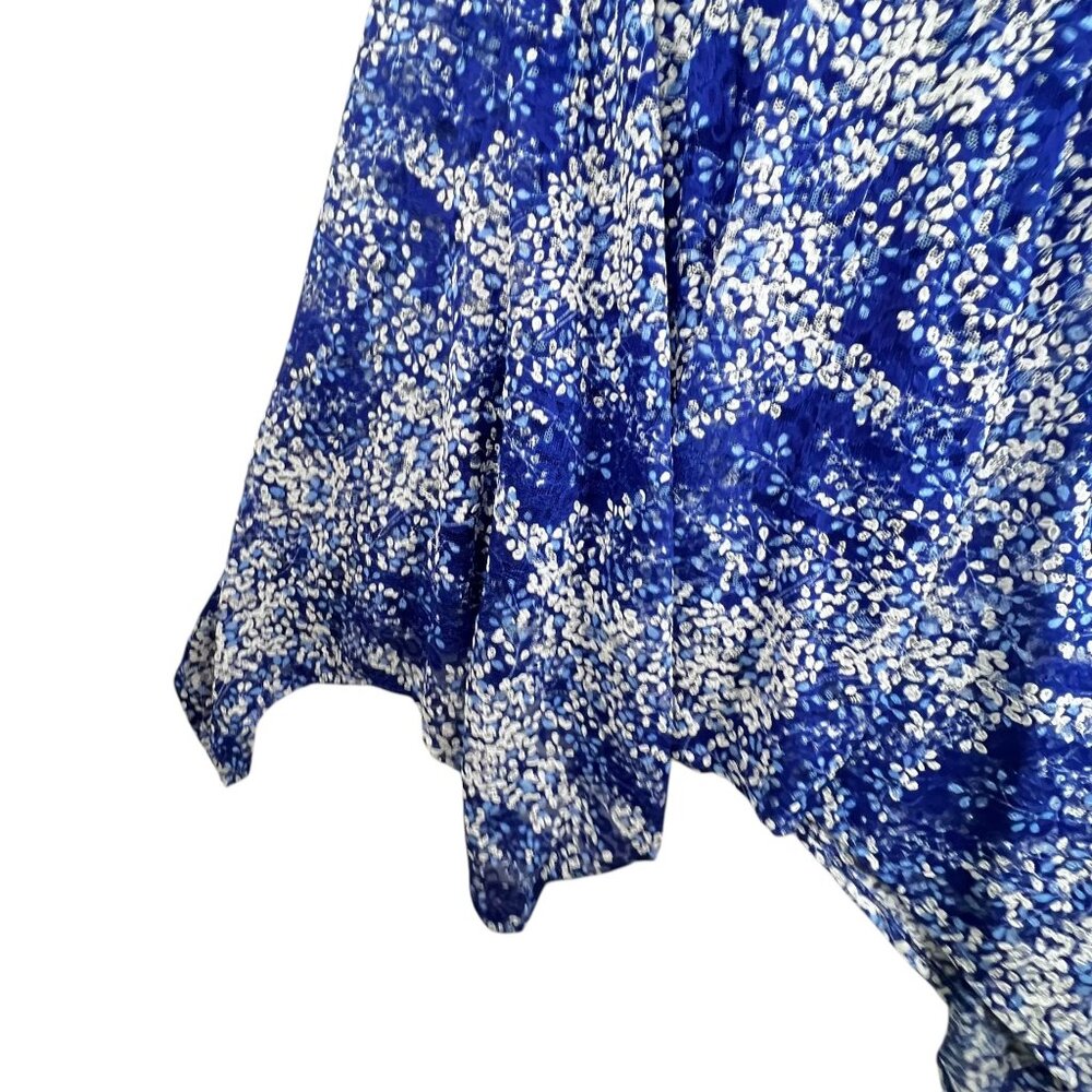 RN Studio Ronni Nicole Dress Blue Handkerchief Hem Flowy Lace Overlay Lined 16 - Picture 5 of 13